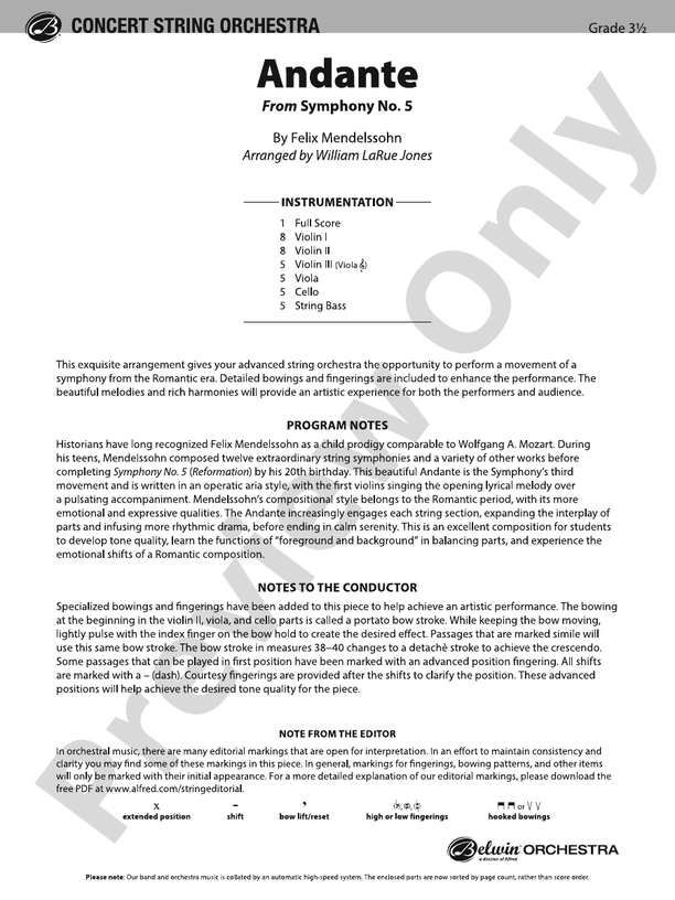 Andante – String Orchestra Conductor Score & Parts