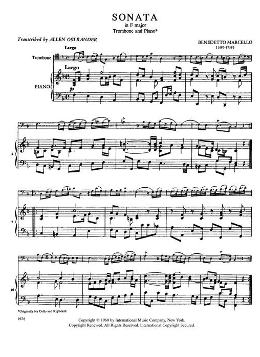 Marcello - Sonata in Fmaj - Trombone/Piano Accompaniment IMC IMC1978