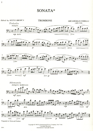 Corelli - Sonata #10 in Fmaj - Trombone/Piano Accompaniment IMC IMC2361