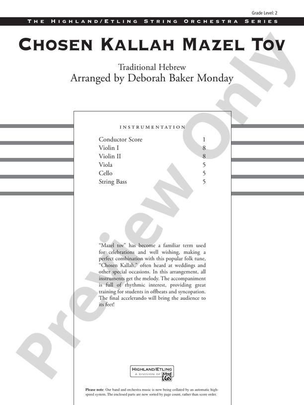 Chosen Kallah Mazel Tov – String Orchestra Conductor Score & Parts (Digital Download)