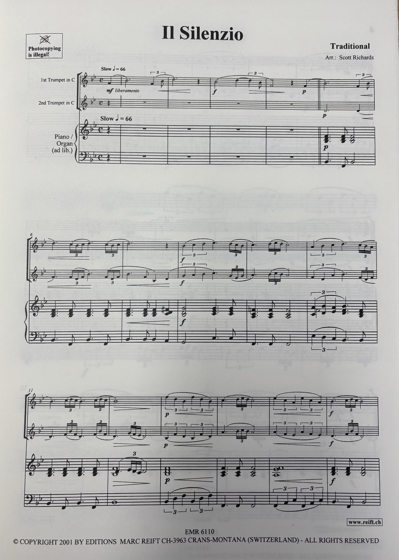 IL SILENZIO FOR 2 TRUMPETS/PIANO - TRUMPET - REIFT