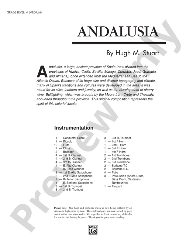 Andalusia (Hugh Stuart) - Concert Band Conductor Score & Parts (Digital Download)