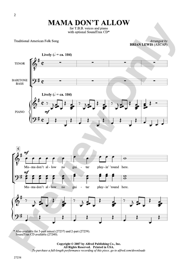 Mama Don't Allow – TBB Choral Octavo (Digital Download)