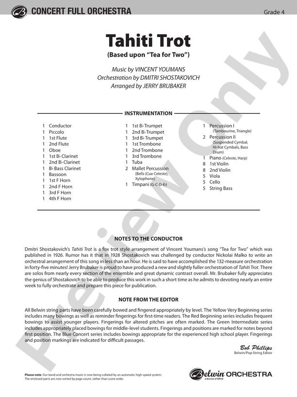 Tahiti Trot - Full Orchestra Conductor Score & Parts (Digital Download)