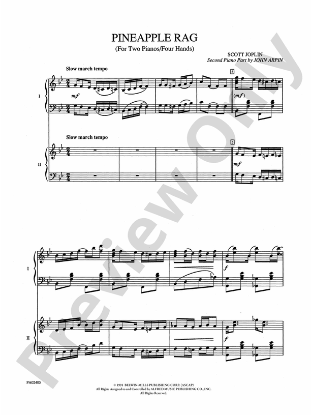 Pineapple Rag (Early Advanced) - 2 Pianos, 4 Hands (Digital Download)