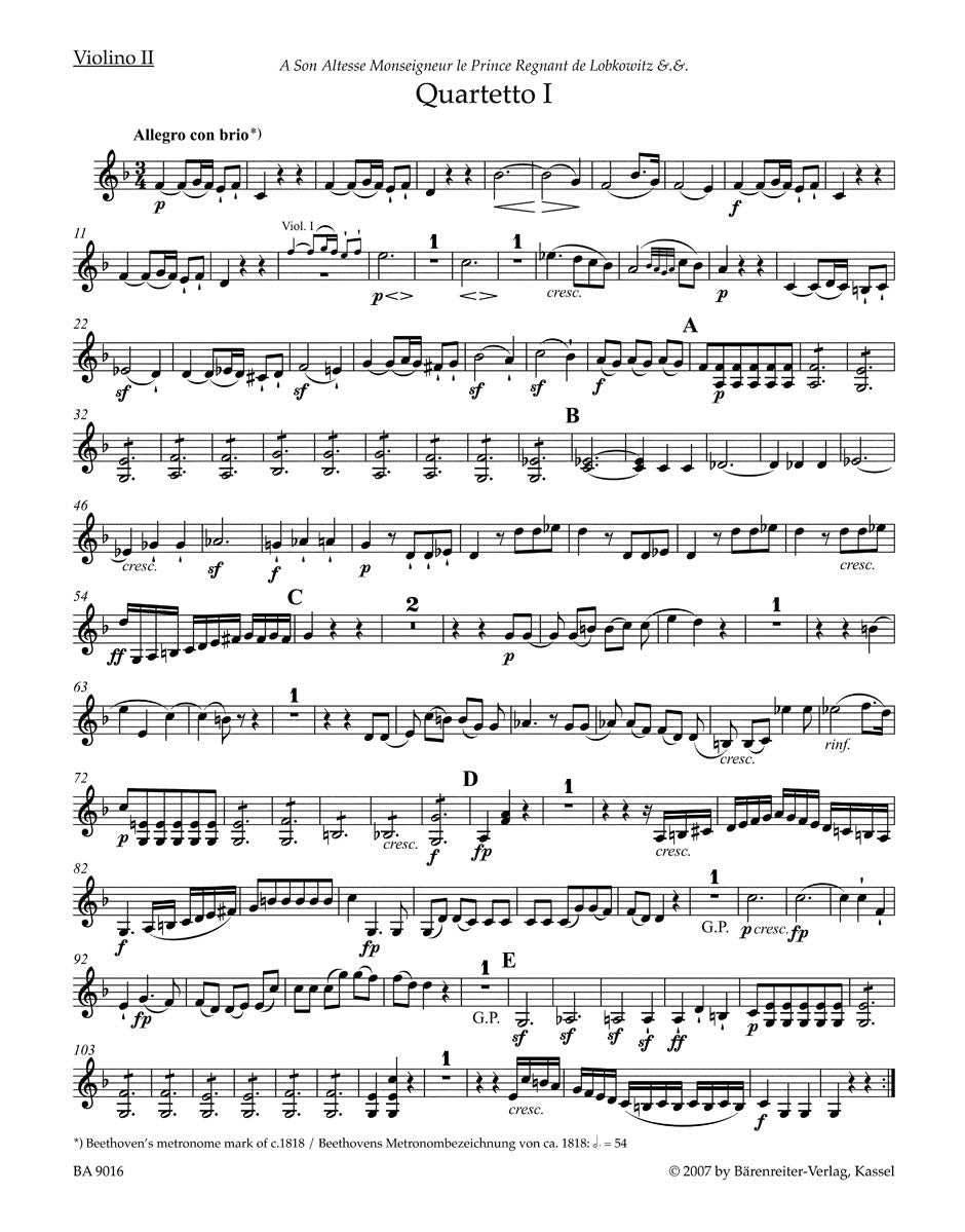 Beethoven String Quartets Op 18 - Set of Parts