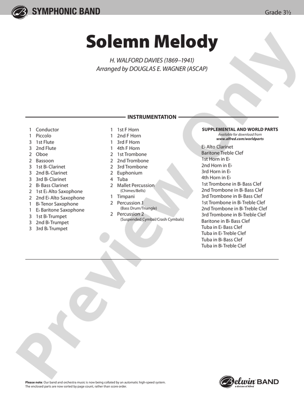 Solemn Melody - Concert Band Conductor Score & Parts (Digital Download)