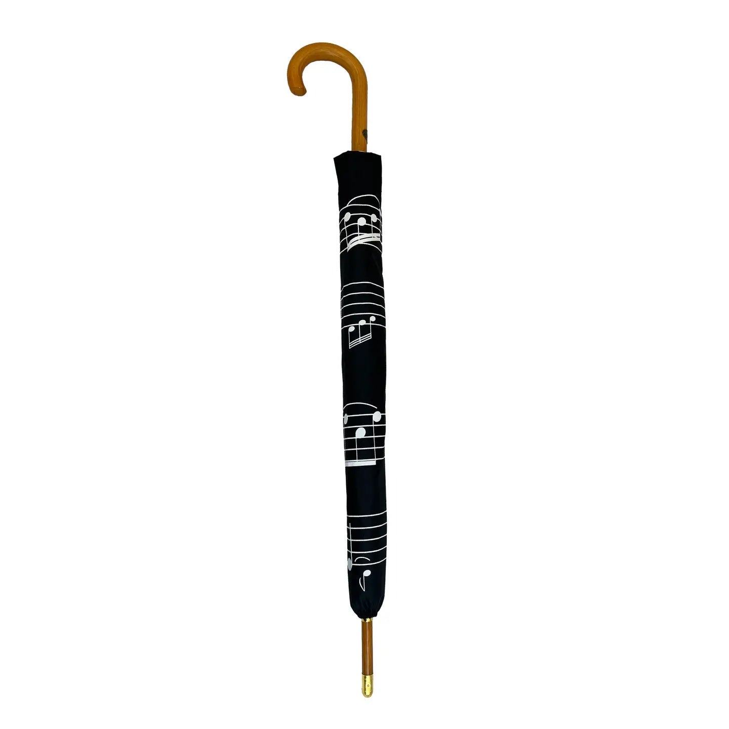 Black Umbrella with White Manuscript and Wooden Handle