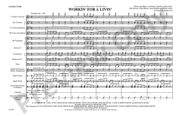 Workin' for a Livin' – Marching Band Conductor Score & Parts (Digital Download)
