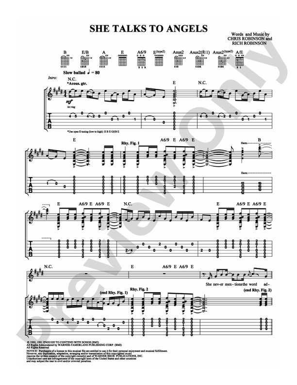 She Talks to Angels - Guitar TAB (Digital Download)