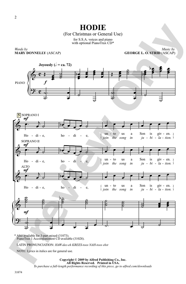 Hodie - George L. O. Strid – SSA Choral Octavo (Digital Download)