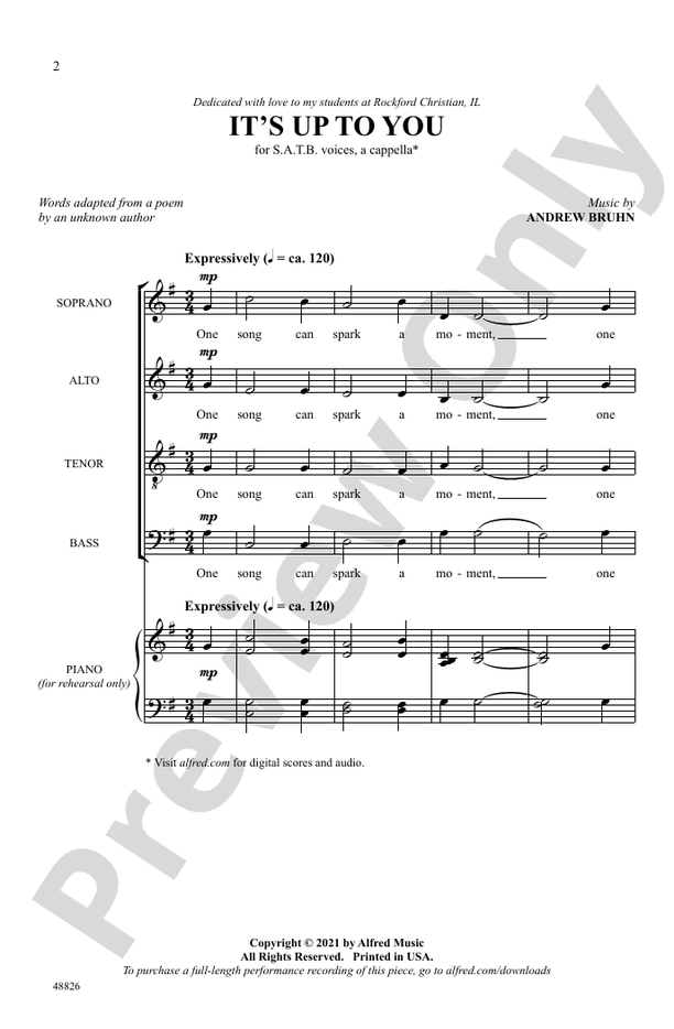 It's Up to You – SATB a cappella Choral Octavo (Digital Download)