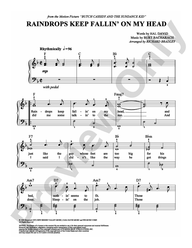 Raindrops Keep Fallin' on My Head - Arr. Richard Bradley - Easy Piano (Digital Download)