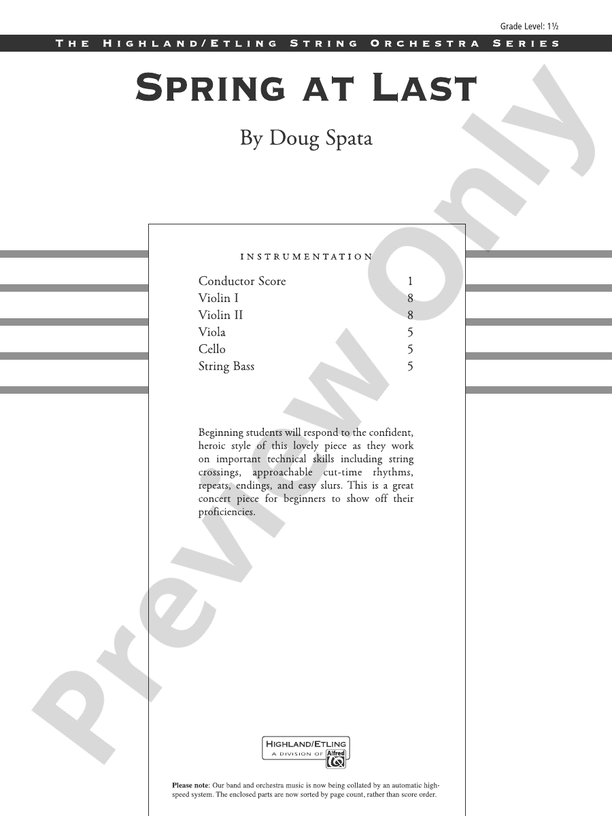 Spring at Last - String Orchestra Conductor Score & Parts (Digital Download)