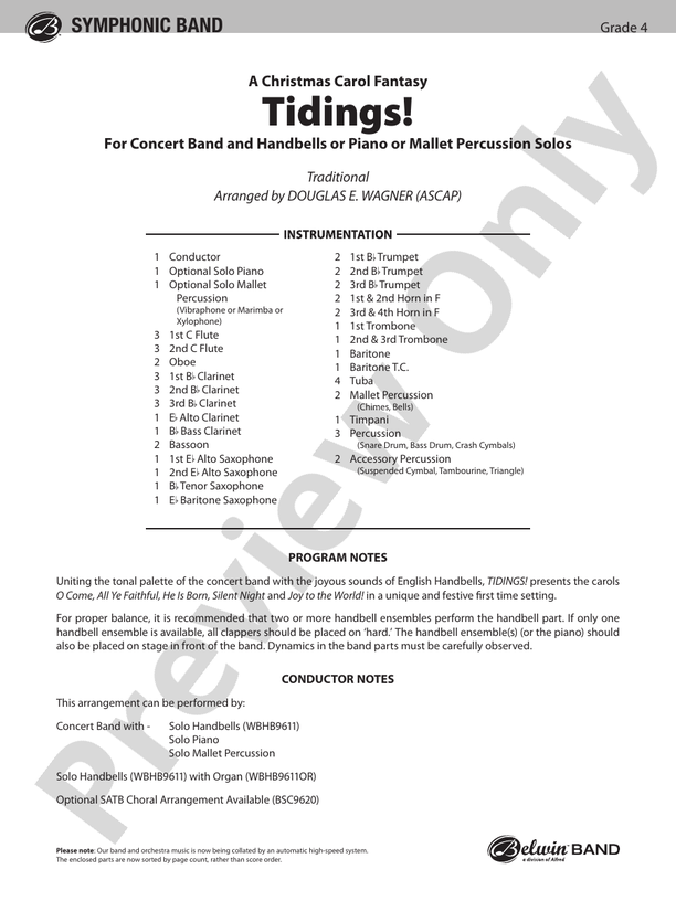 Tidings! (A Christmas Carol Fantasy) - Concert Band Conductor Score & Parts (Digital Download)