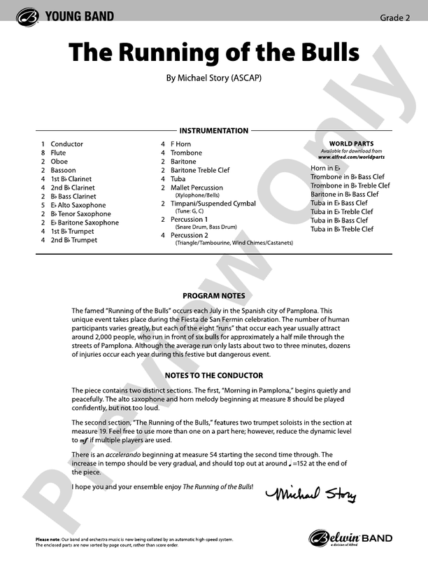 The Running of the Bulls - Concert Band Conductor Score & Parts (Digital Download)