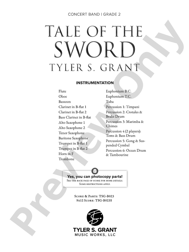 Tale of the Sword - Concert Band Conductor Score & Parts (Digital Download)