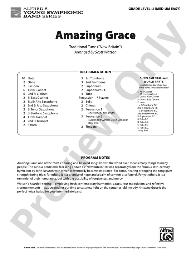 Amazing Grace - Concert Band Conductor Score & Parts(Digital Download)