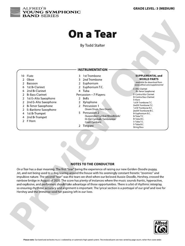 On a Tear - Concert Band Conductor Score & Parts(Digital Download)