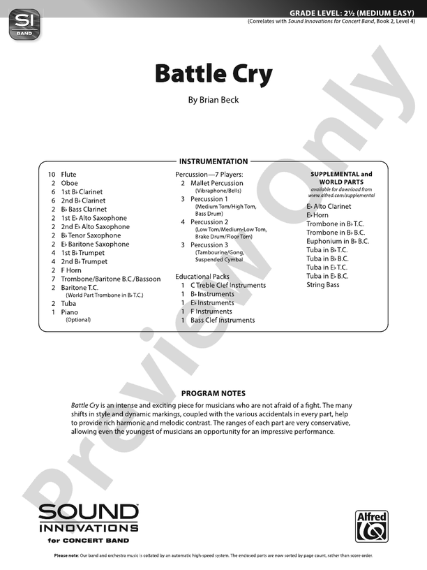 Battle Cry – Concert Band Conductor Score & Parts (Digital Download)