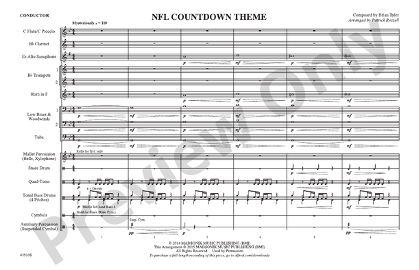 NFL Countdown Theme – Marching Band Conductor Score & Parts (Digital Download)
