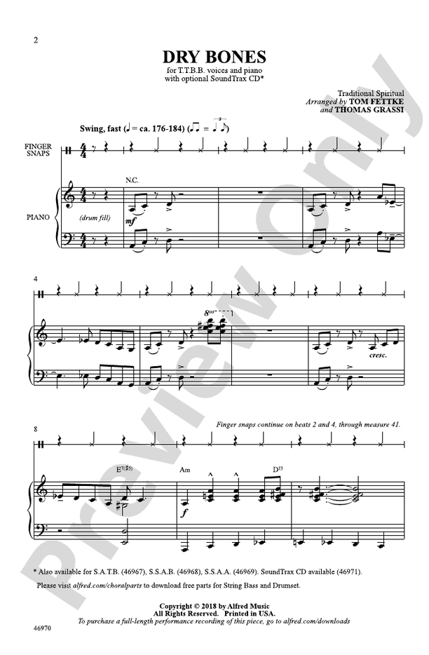 Dry Bones - Fettke/Grassi – TTBB Choral Octavo (Digital Download)