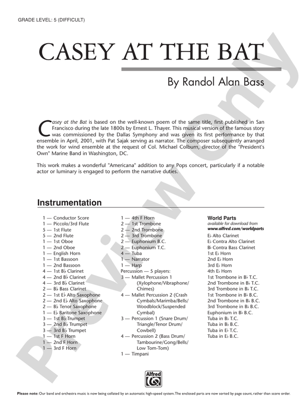 Casey at the Bat - Concert Band Conductor Score & Parts (Digital Download)