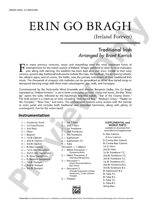 Erin Go Bragh - Concert Band Conductor Score & Parts(Digital Download)