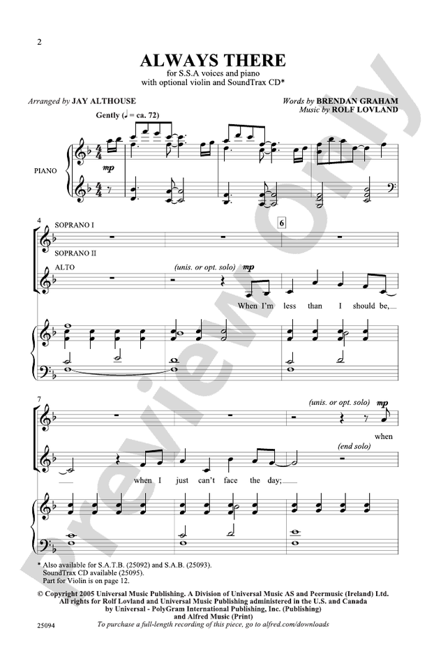 Always There - SSA Choral Octavo (Digital Download)