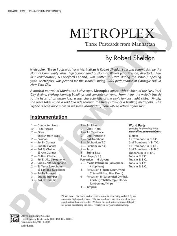 Metroplex: Three Postcards from Manhattan - Concert Band Conductor Score & Parts (Digital Download)