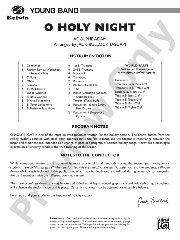 O Holy Night (Cantique de Noel) - Concert Band Conductor Score & Parts (Digital Download)