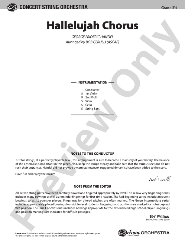 Hallelujah Chorus – String Orchestra Conductor Score & Parts (Digital Download)