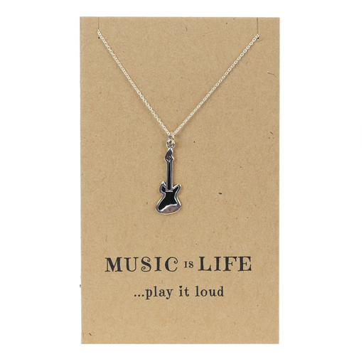 Sterling Silver Pendant and Chain - A silver and black electric guitar pendant on a chain.