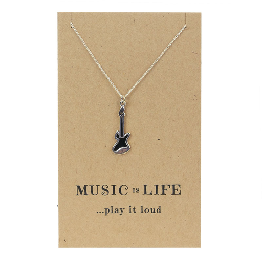 ***WAS $45.95***Sterling Silver Pendant and Chain - A silver and black electric guitar pendant on a chain.