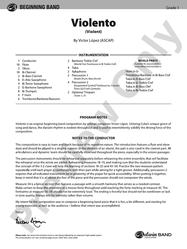 Violento - Concert Band Conductor Score & Parts (Digital Download)