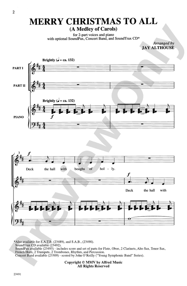Merry Christmas to All (A Medley of Carols) – 2-Part Choral Octavo (Digital Download)