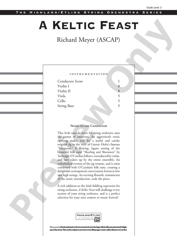 A Keltic Feast – String Orchestra Conductor Score & Parts (Digital Download)