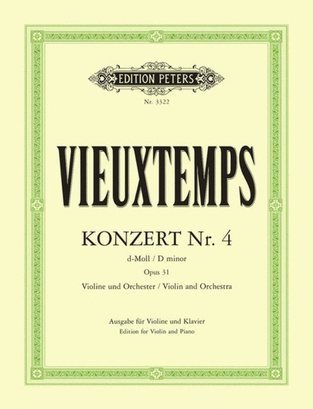Concerto No. 4 In D Minor Op. 31 - Henri Vieuxtemps - Violin Edition Peters EP3322