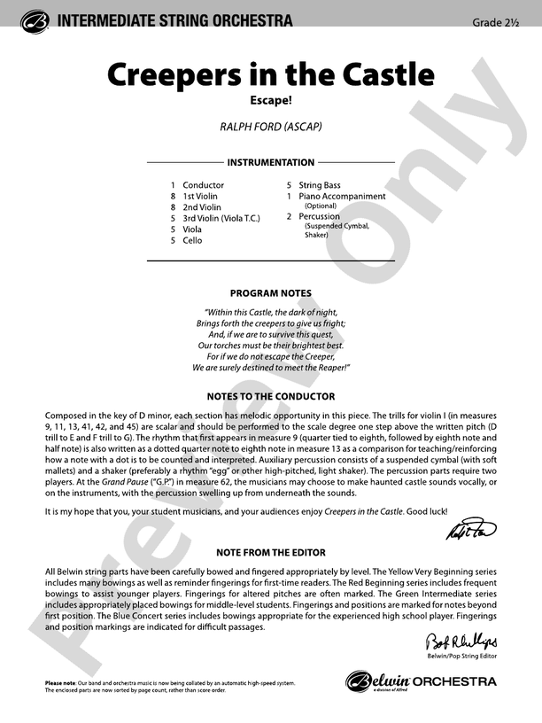 Creepers in the Castle – String Orchestra Conductor Score & Parts (Digital Download)