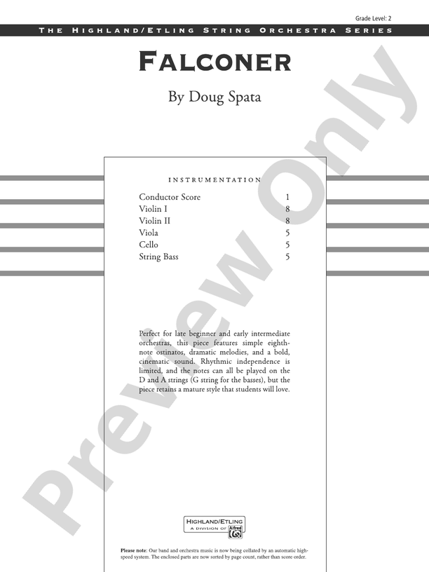Falconer - String Orchestra Conductor Score & Parts (Digital Download)