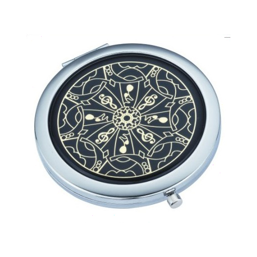 Compact Mirror Black with Gold Music Notes & Silver Trim
