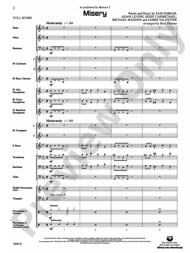 Misery - Concert Band Conductor Score & Parts (Digital Download)