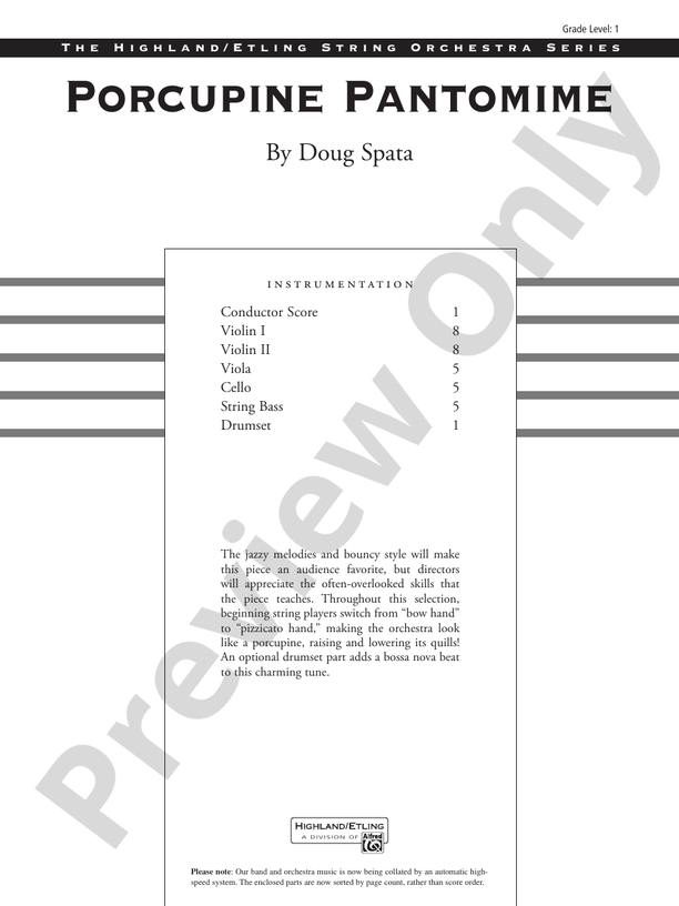 Porcupine Pantomime – String Orchestra Conductor Score & Parts (Digital Download)