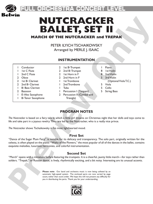 Nutcracker Ballet, Set II ("March of the Nutcracker" and "Trepak") – Full Orchestra Conductor Score & Parts (Digital Download)