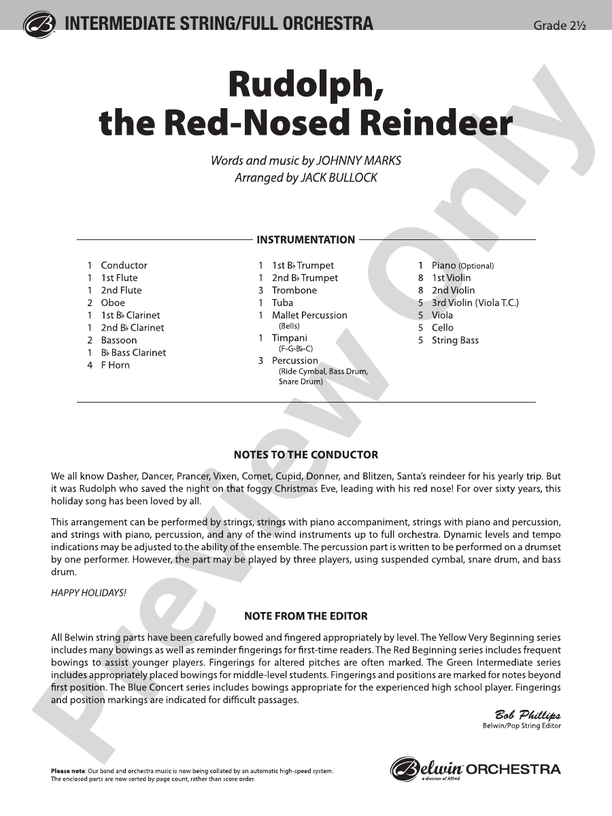 Rudolph, the Red-Nosed Reindeer - Full Orchestra Conductor Score & Parts (Digital Download)