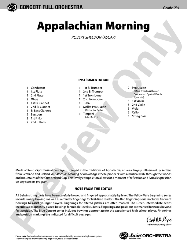 Appalachian Morning – Full Orchestra Conductor Score & Parts (Digital Download)