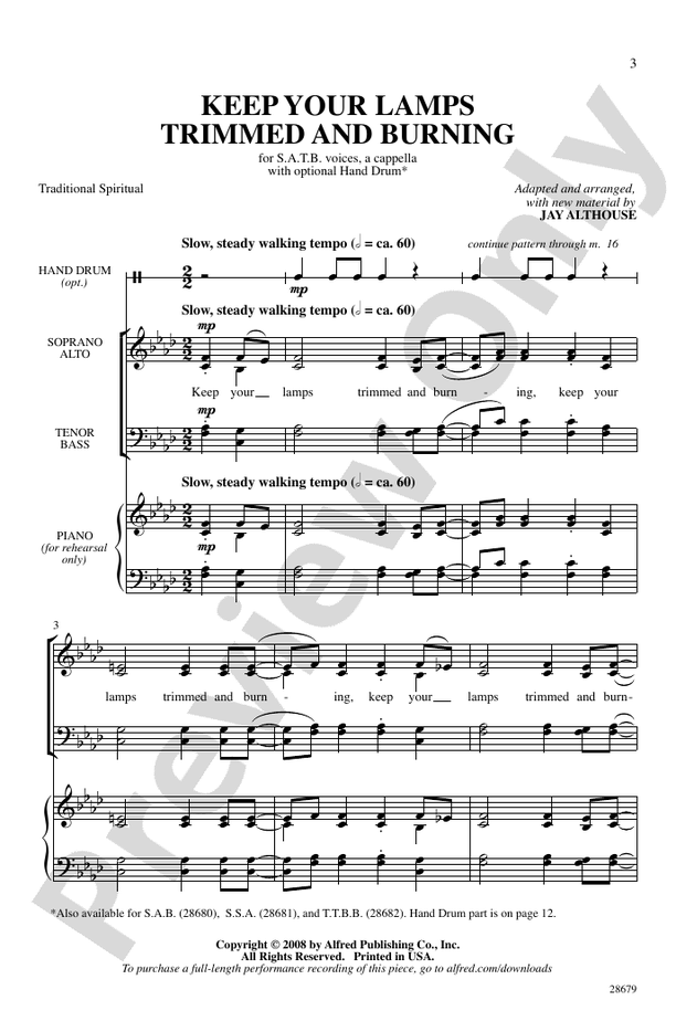 Keep Your Lamps Trimmed and Burning – SATB, a cappella Choral Octavo (Digital Download)