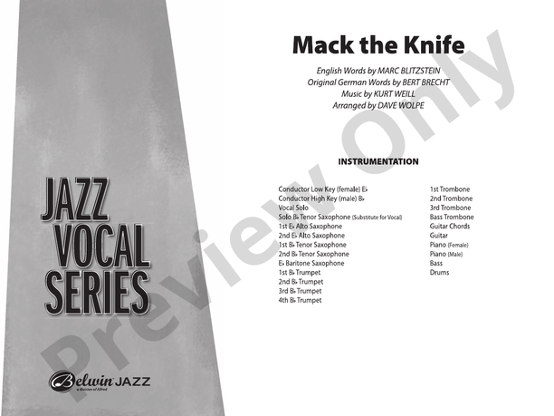 Mack the Knife (Grade 3) – Jazz Ensemble Conductor Score & Parts (Digital Download)