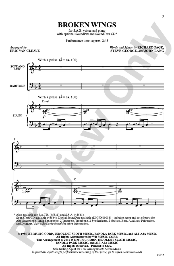 Broken Wings – SAB Choral Octavo (Digital Download)