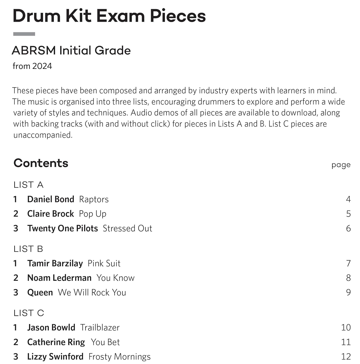 ABRSM Drum Kit Exam Pieces from 2024 Initial